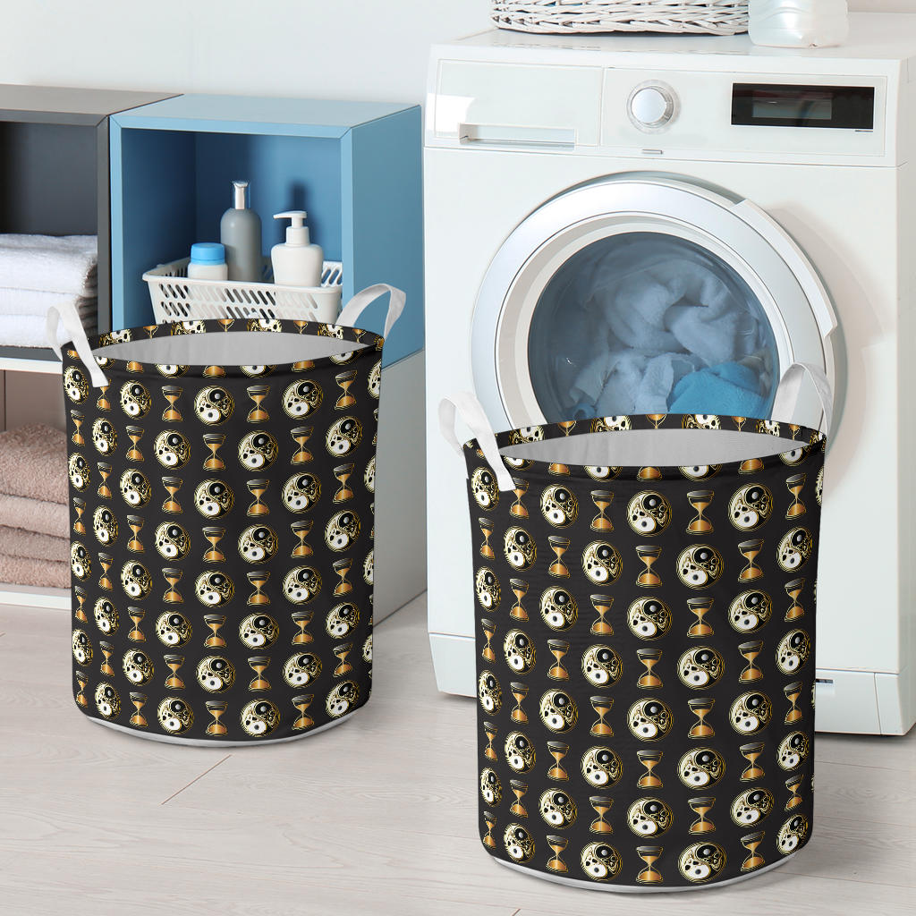 Yin Yang Skull Themed Design Print Laundry Basket