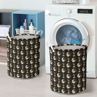 Yin Yang Skull Themed Design Print Laundry Basket