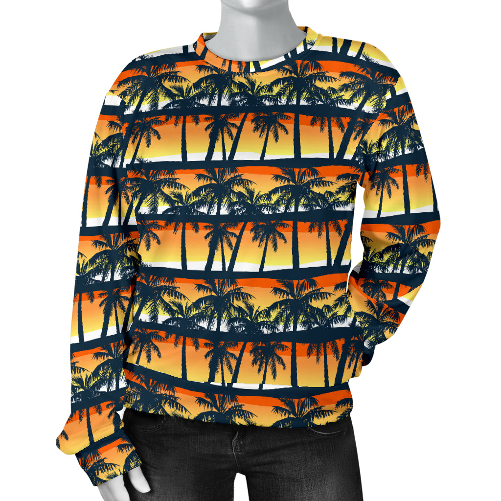Palm Tree Sunset Design Print Women Long Sleeve Sweatshirt