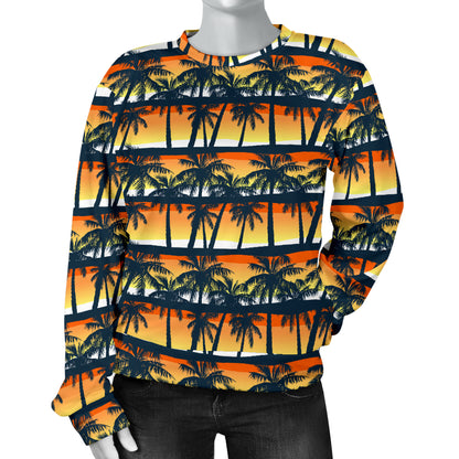 Palm Tree Sunset Design Print Women Long Sleeve Sweatshirt
