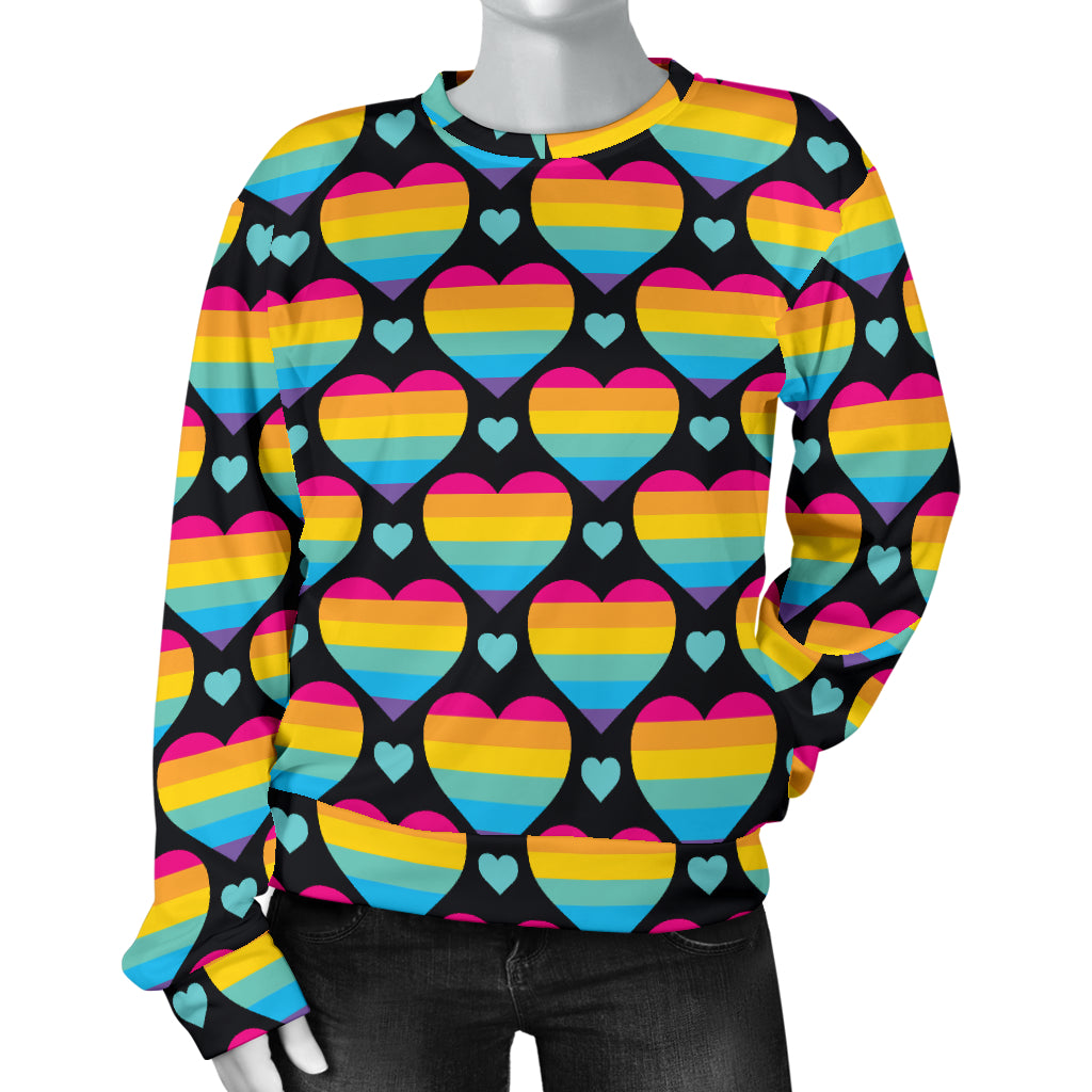 Rainbow Heart Print Pattern Women Long Sleeve Sweatshirt