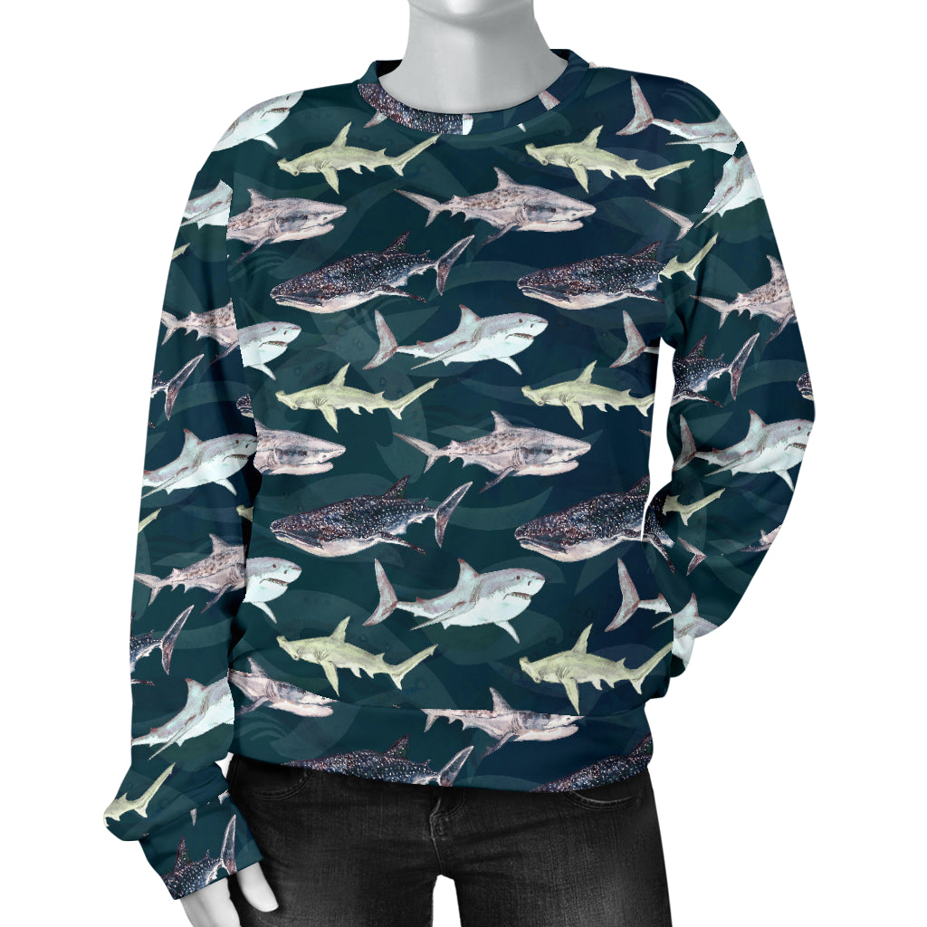 Shark Pattern Print Women Long Sleeve Sweatshirt