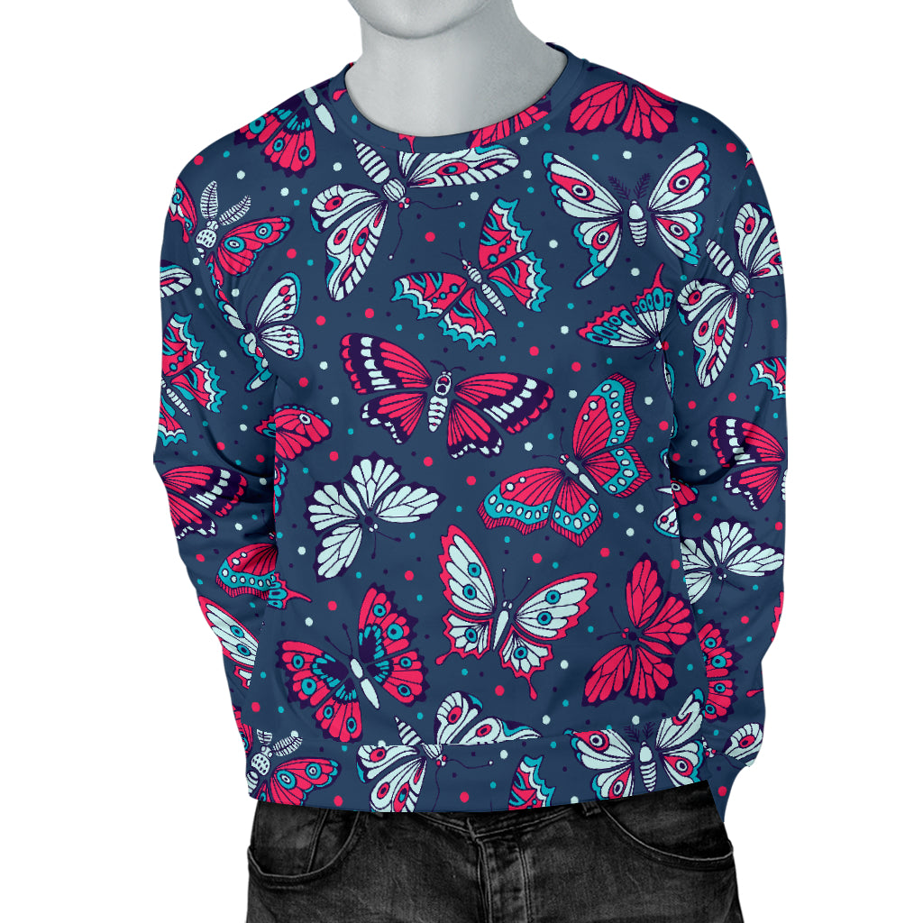 Butterfly Red Deep Blue Print Pattern Men Long Sleeve Sweatshirt