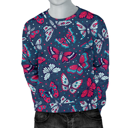 Butterfly Red Deep Blue Print Pattern Men Long Sleeve Sweatshirt