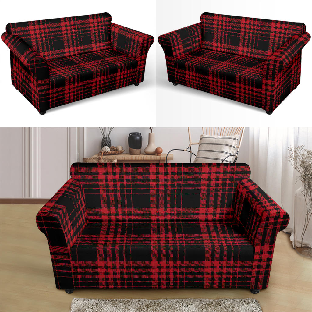 Tartan Red Black Print Design LKS303 Loveseat Couch Slipcover