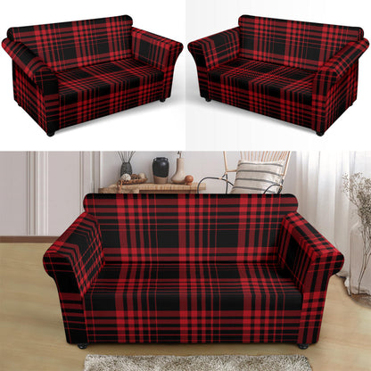 Tartan Red Black Print Design LKS303 Loveseat Couch Slipcover