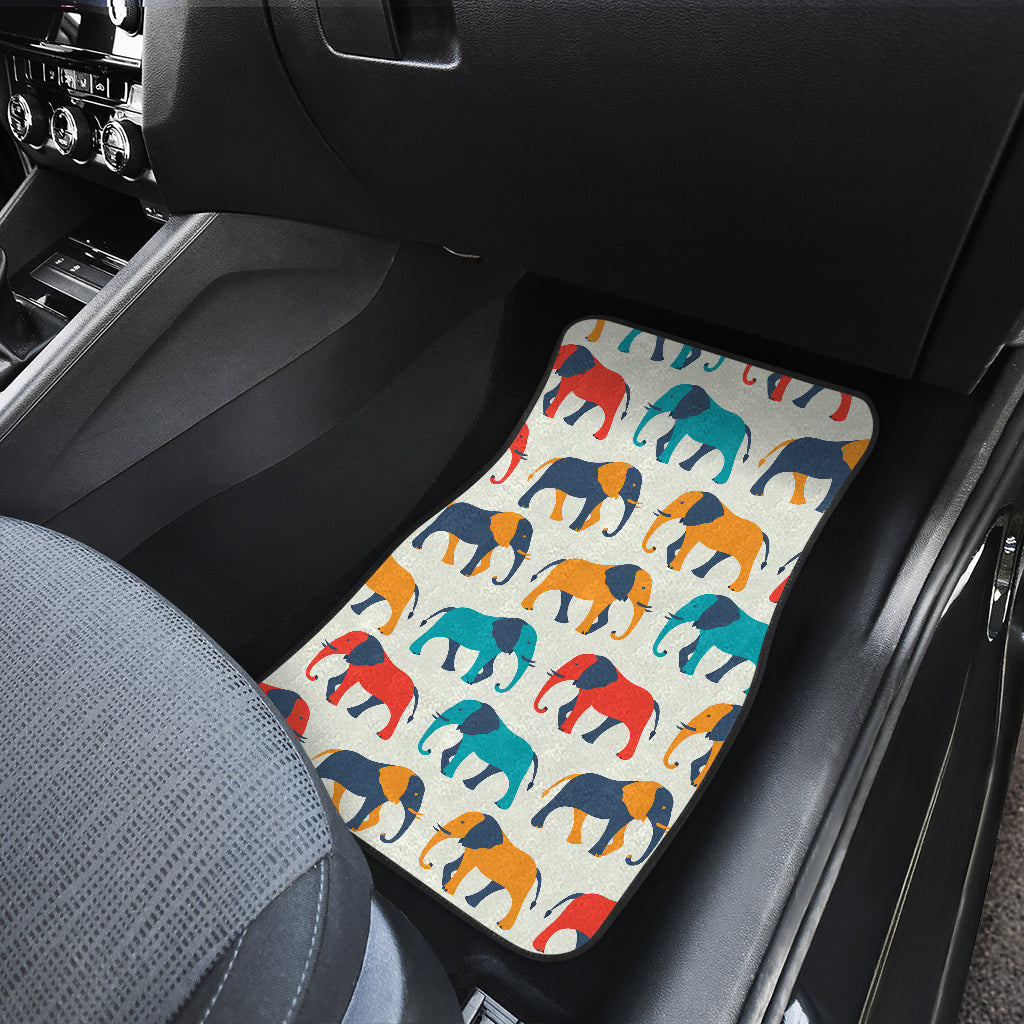 Elephant Colorful Print Pattern Car Floor Mats Front Back