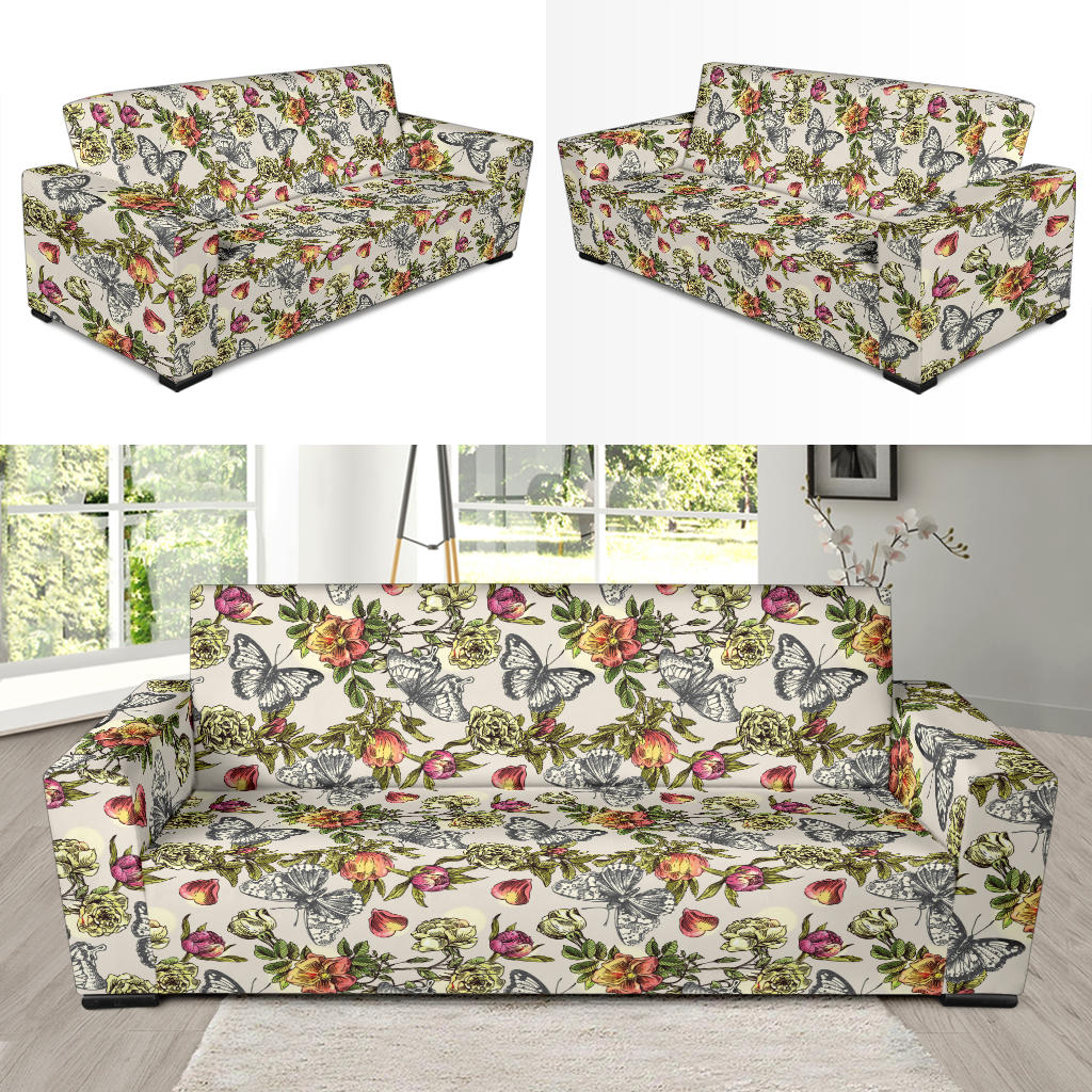 Butterfly Flower Pattern Print Design 06 Sofa Slipcover