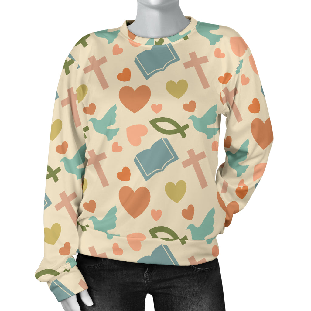 Christian Symbol Pattern Women Long Sleeve Sweatshirt