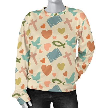 Christian Symbol Pattern Women Long Sleeve Sweatshirt