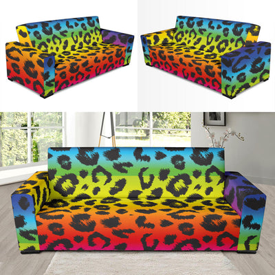 Rainbow Leopard Pattern Print Design A01 Sofa Slipcover