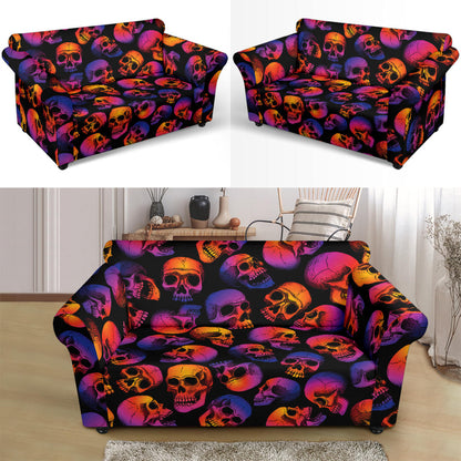 Skull Multicolor Print Design LKS3011 Loveseat Couch Slipcover