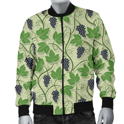 Wine Grape Thmed Print Men Bomber Jacket