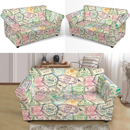 Travel Stamp Print Design LKS303 Loveseat Couch Slipcover