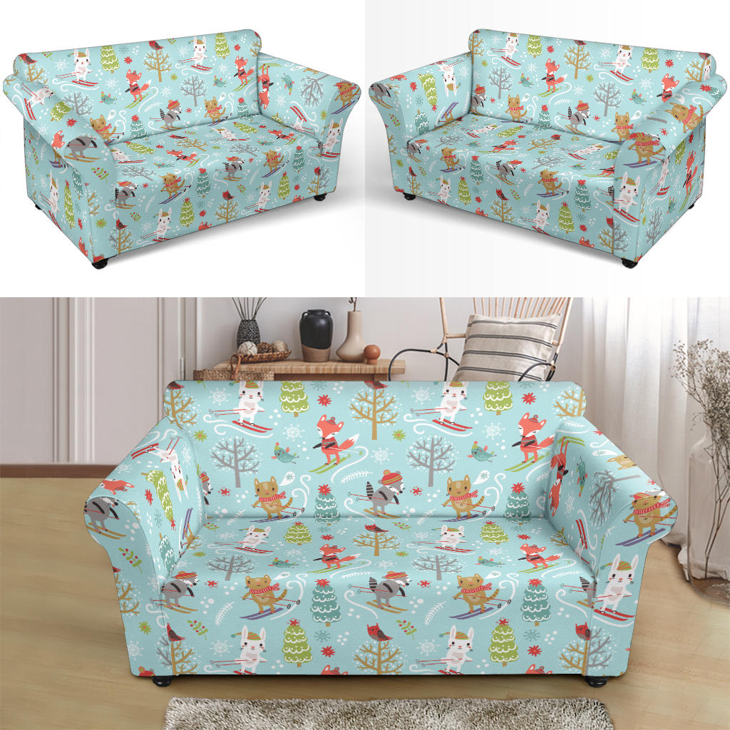 Ski Fox Cute Print Design LKS303 Loveseat Couch Slipcover