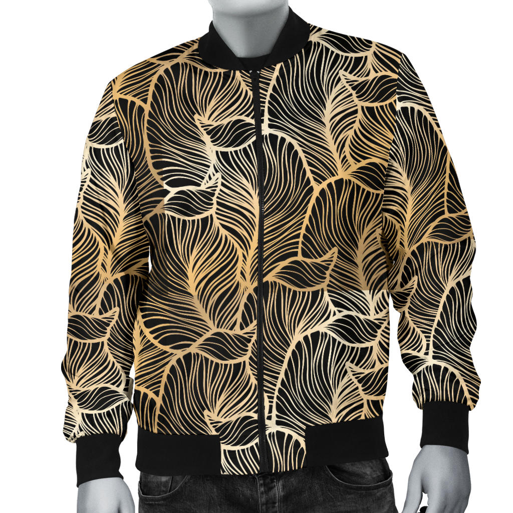 Elegant Gold leaf Print Men Bomber Jacket
