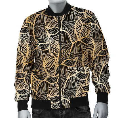 Elegant Gold leaf Print Men Bomber Jacket
