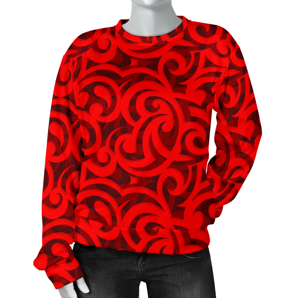 Maori Red Themed Design Print Women Long Sleeve Sweatshirt