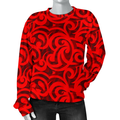 Maori Red Themed Design Print Women Long Sleeve Sweatshirt