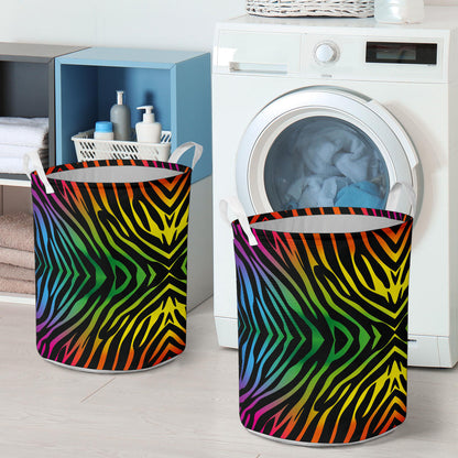 Rainbow Zebra Themed Print Laundry Basket