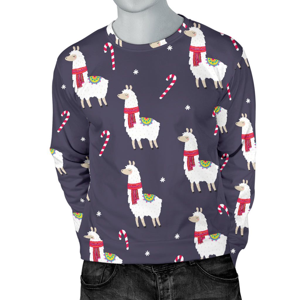 Llama with Candy Cane Themed Print Men Long Sleeve Sweatshirt