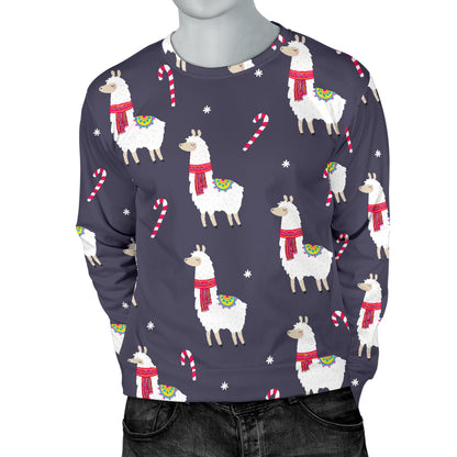 Llama with Candy Cane Themed Print Men Long Sleeve Sweatshirt