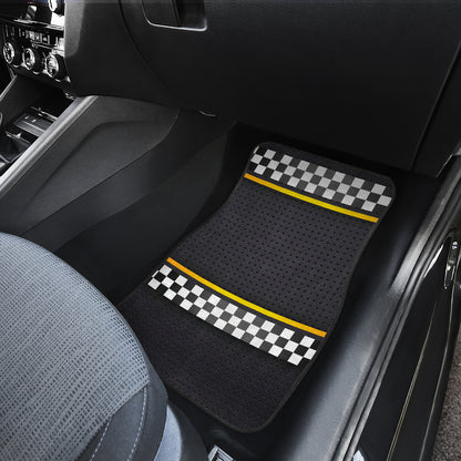 Checkered Flag Yellow Line Style Car Floor Mats Front Back