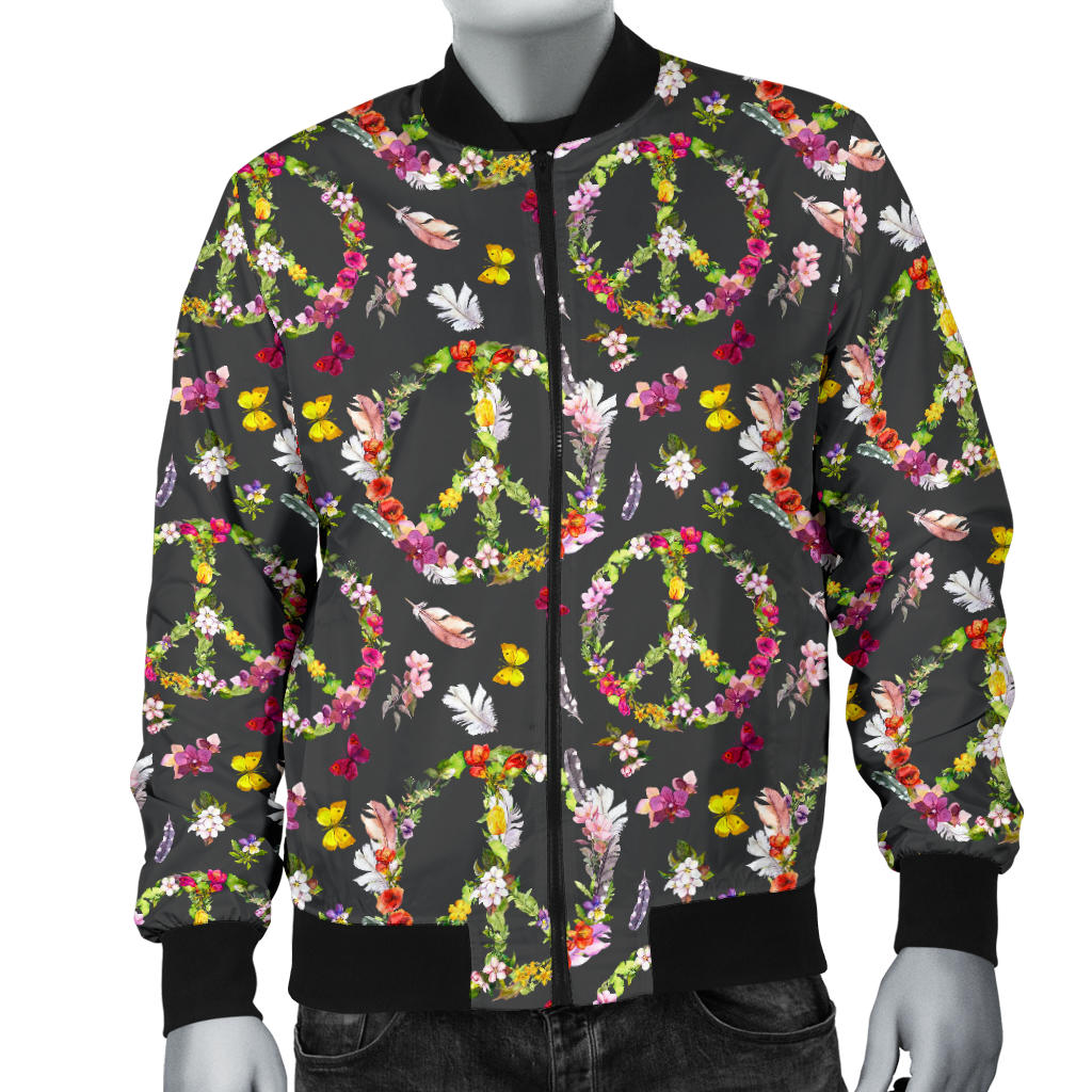 Peace Sign flowers Design Print Men Bomber Jacket