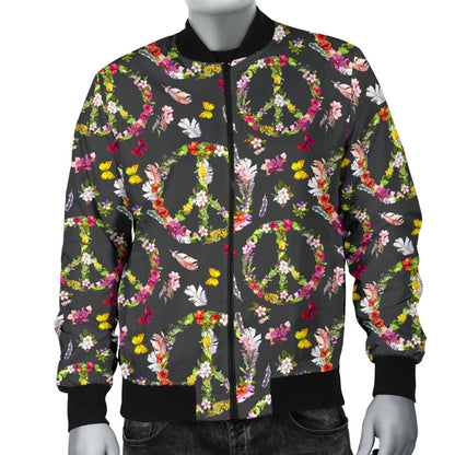 Peace Sign flowers Design Print Men Bomber Jacket