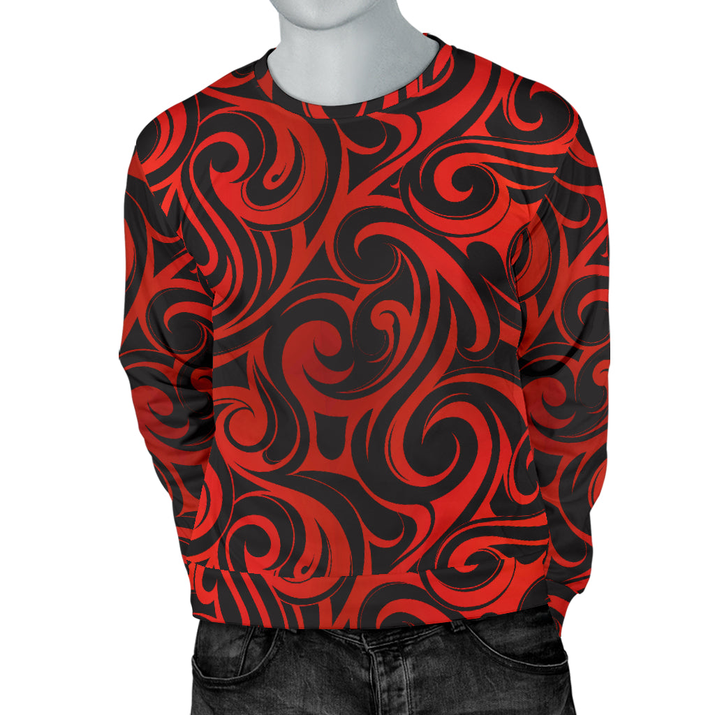 Maori Red Black Themed Design Men Long Sleeve Sweatshirt