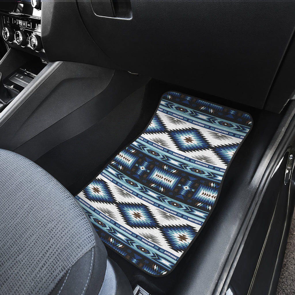 Navajo Dark Blue Print Pattern Car Floor Mats Front Back
