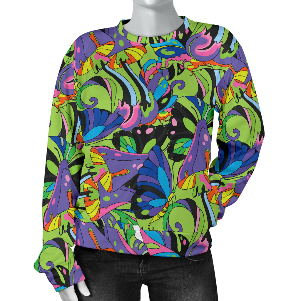Psychedelic Trippy Mushroom Themed Women Long Sleeve Sweatshirt
