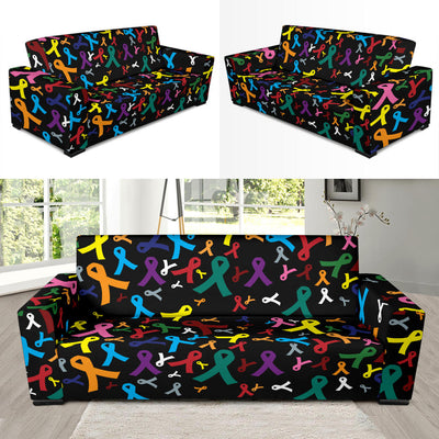 Cancer Awareness Pattern Print Design 03 Sofa Slipcover