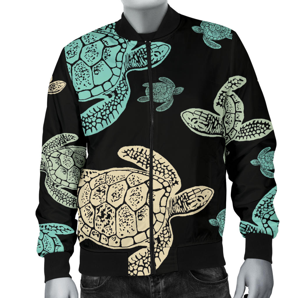 Sea Turtle Stamp Pattern Men Bomber Jacket