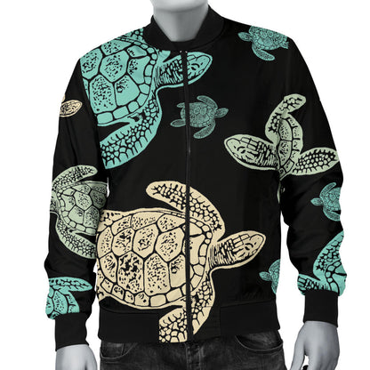 Sea Turtle Stamp Pattern Men Bomber Jacket