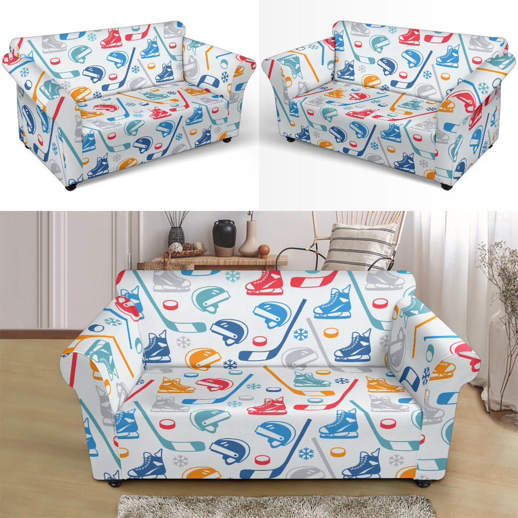 Hockey Equipment Print Design LKS301 Loveseat Couch Slipcover