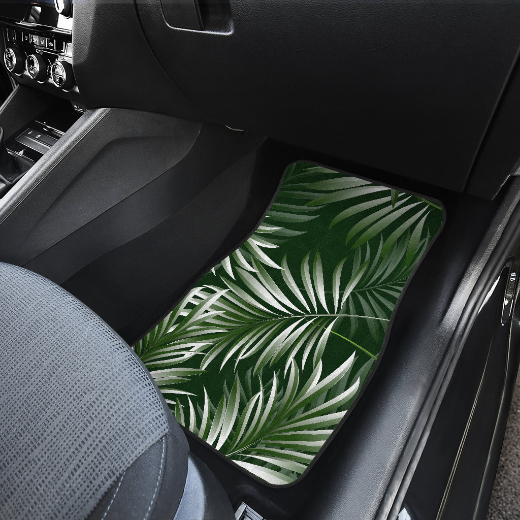 White Green Tropical Palm Leaves Car Floor Mats Front Back
