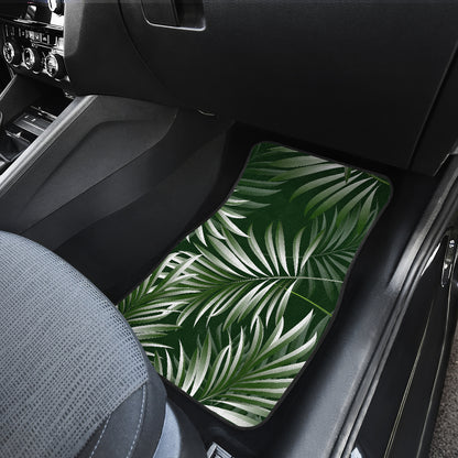White Green Tropical Palm Leaves Car Floor Mats Front Back