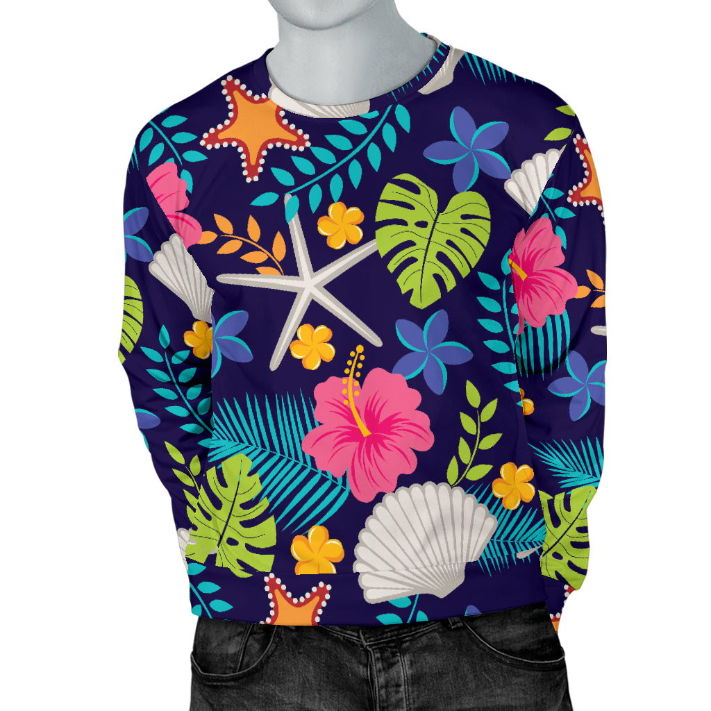 Beach Seashell Floral Theme Men Long Sleeve Sweatshirt