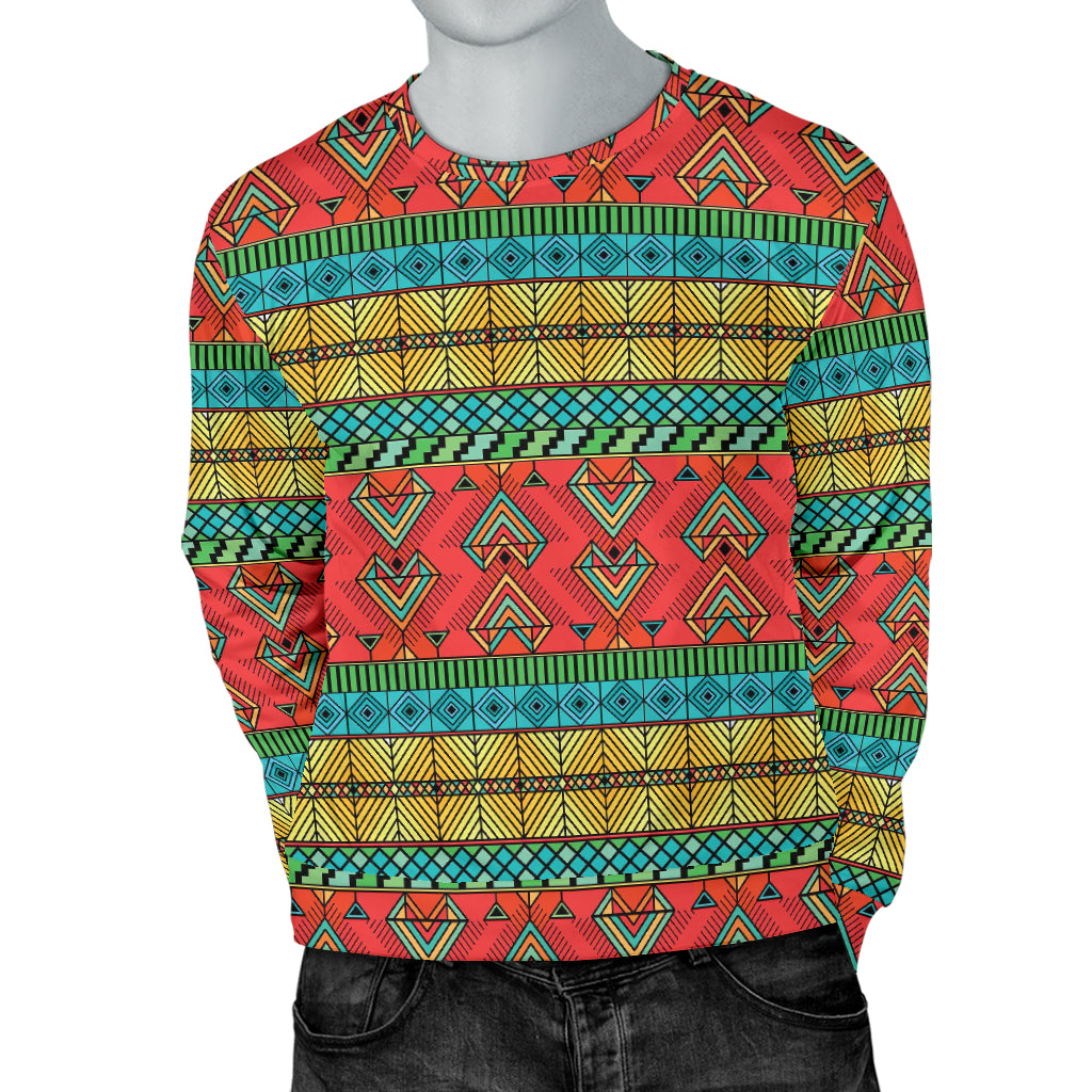 African Colorful Zigzag Print Pattern Men Long Sleeve Sweatshirt