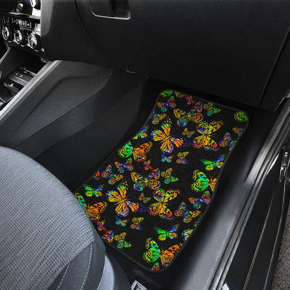 Butterfly Neon Color Print Pattern Car Floor Mats Front Back