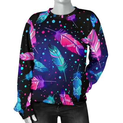 Feather Colorful Boho Design Print Women Long Sleeve Sweatshirt