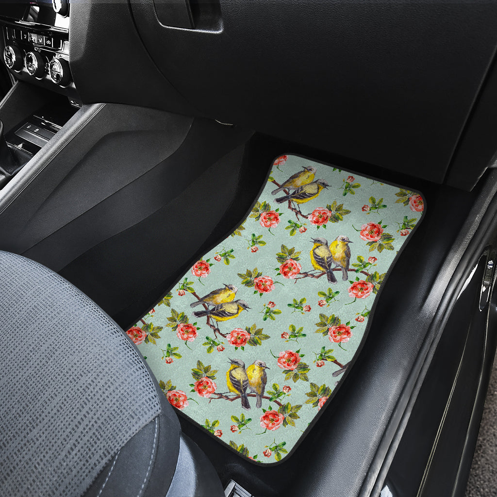 Bird with Red Flower Print Pattern Car Floor Mats Front Back