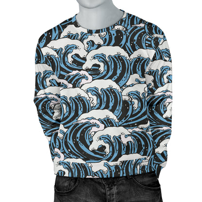 Surf Wave Pattern Print Men Long Sleeve Sweatshirt