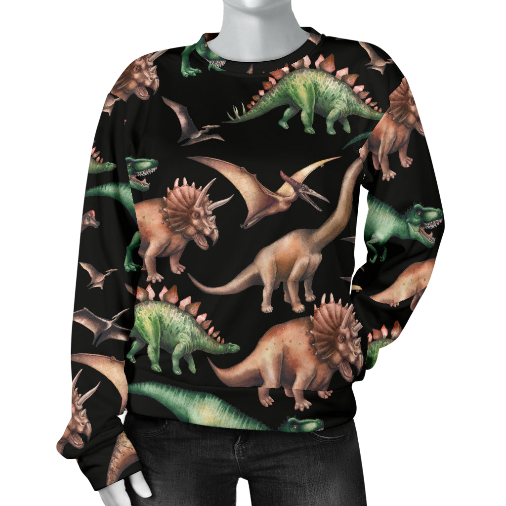 Dinosaur Print Pattern Women Long Sleeve Sweatshirt