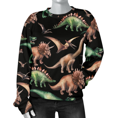 Dinosaur Print Pattern Women Long Sleeve Sweatshirt
