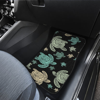 Sea Turtle Stamp Pattern Car Floor Mats Front Back