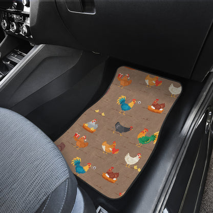 Chicken Happy Print Pattern Car Floor Mats Front Back