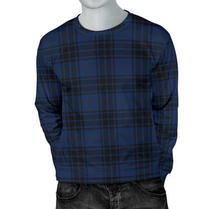 Navy Blue Tartan Plaid Pattern Men Long Sleeve Sweatshirt