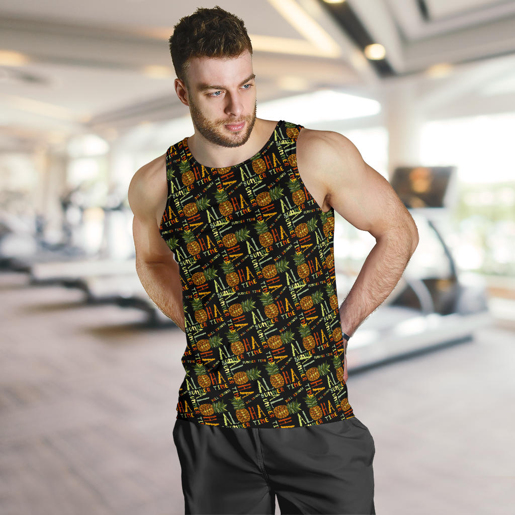 Aloha Hawaii Time Design Themed Print Men Tank Top